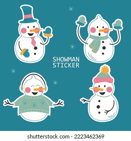Set of stickers character snowman. Vector illustration