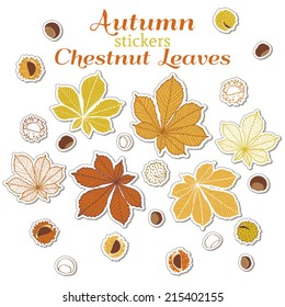 Set stickers with chestnuts and leaves of chestnut