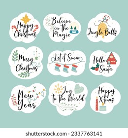 Set of stickers christmas greeting badge 