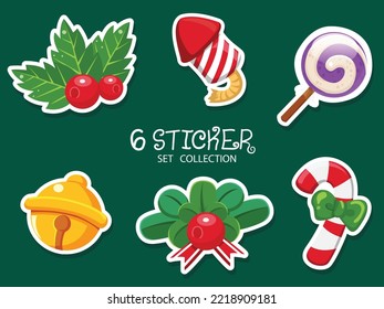 Set of Stickers Christmas icons. Modern flat design. Can be used for printed materials - leaflets, posters, business cards or for web. Vector illustration. New Years and Christmas