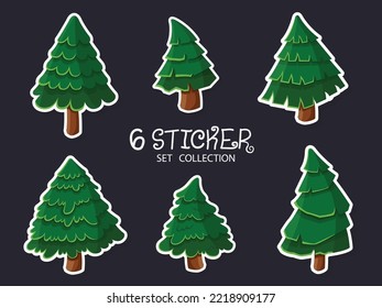 Set of Stickers Christmas trees. Modern flat design. Can be used for printed materials - leaflets, posters, business cards or for web. Vector illustration. New Years and Christmas