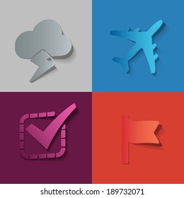 Set stickers cloud, plane, tick, flag
