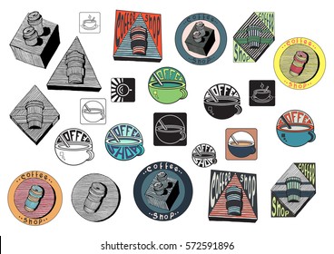 A set of stickers with coffee cup. Logo for cafe. Badges and Design Elements. Vector illustration.