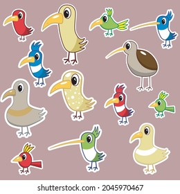 set of stickers with colorful cartoon birds