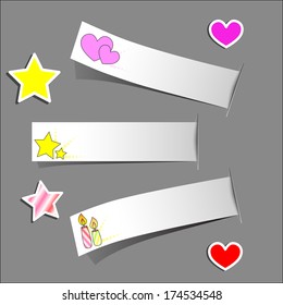Set of stickers for congratulations on St. Valentine's day and happy Birthday