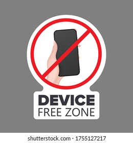 Set of stickers. Crossed out hand icon with a phone. Strikethrough phone sticker. The concept of ban devices, free zone devices, digital detox. Blank for sticker. Isolated. Vector.