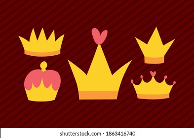 conjunto de pegatinas con coronas diseño de ilustración vectorial