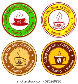 Set of stickers with cups of coffee