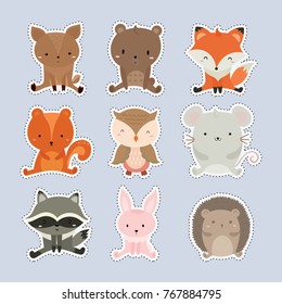 Set of stickers with cute animal.