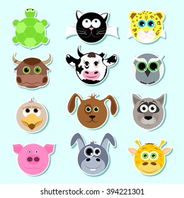 Set of stickers. Set of cute cartoon animals. Set 1.