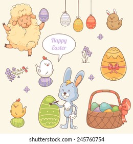 Set of stickers with cute Easter characters