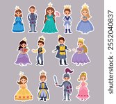 A set of stickers of cute princesses, princes and knights.
