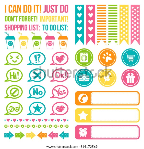 Set Stickers Daily Planning Icons Symbols Stock Vector (Royalty Free ...