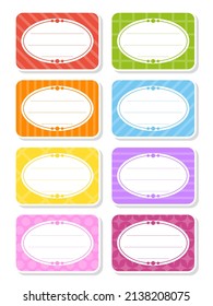 Set stickers for design. Empty template. Name tags, gift labels. Perfect for folders, daily journals, notebooks, lunch bags, pencil boxes. Rectangular label. Color vector isolated illustration.