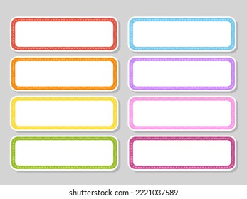 Set stickers for design. Empty template. Name tags, gift labels. Perfect for folders, daily journals, notebooks, lunch bags, pencil boxes. Rectangular label. Color vector isolated illustration.