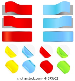 Set of stickers in different colors with peeling corners. Vector ilustration
