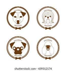 Set of stickers with different dog breed illustrations and text