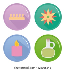 Set of stickers with different spa icons on a white background