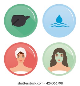 Set of stickers with different spa icons on a white background