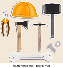 Set of stickers with different tools