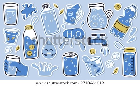 A set of stickers for drinking water, glasses, and water bottles. Drink more water.