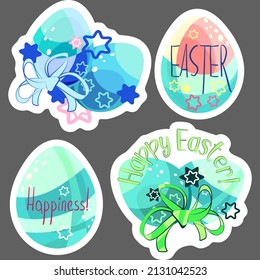 Un conjunto de stickers. Dibujo de Pascua. Huevos de Pascua. Para la fiesta de la Resurrección Cristiana y Católica. Las tradiciones eclesiásticas. Colores brillantes.