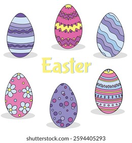 A set of stickers for Easter. Easter. The holiday. Spring. Colored stickers. Vector images. Eggs, rabbit, basket with eggs, candles, carrots. Easter bunny is a hare. Easter eggs