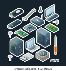 Set of of stickers with electronic device.