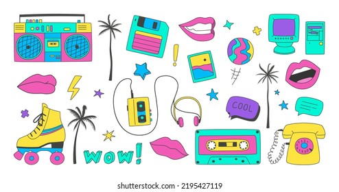 Set Stickers Elements 90s Stock Vector (Royalty Free) 2195427119 ...