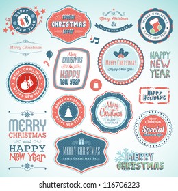 Set of stickers and elements for Christmas and New Year