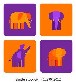 Set of stickers with elephant icons. Vector Illustration
