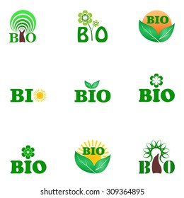 Set of stickers, emblems and labels for eco products on a white background