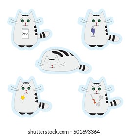 Set of stickers emotions emoticons cartoon cats.