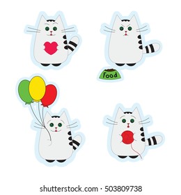 Set of stickers emotions emoticons cartoon cats.