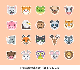 Set of stickers face cute animals