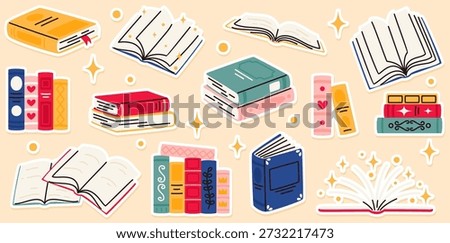 A set of stickers featuring stacks of books. Educational literature, stacks of books.