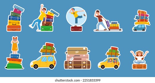 a set of stickers of flat vector illustrations on the theme of travel.
