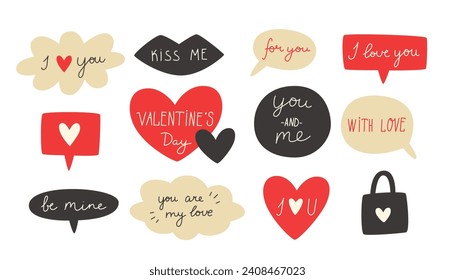 A set of stickers in the form of messages for Valentine's Day