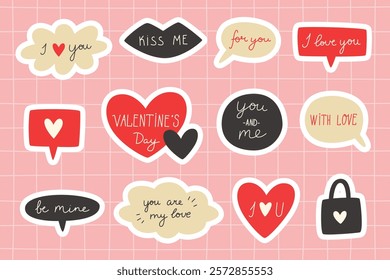 A set of stickers in the form of messages for Valentine's Day