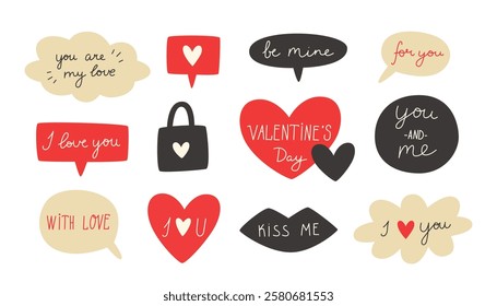 A set of stickers in the form of messages for Valentine's Day