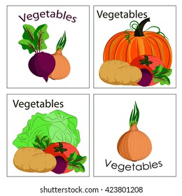 Set of stickers of fresh vegetables. It can be used for vegetable department in markets or stalls, advertising for products from vegetables and any other application