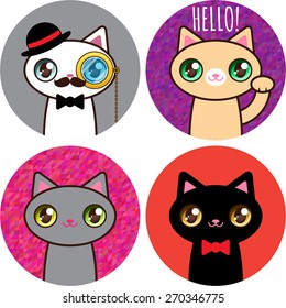 Set of stickers funny cats #02, vector EPS 10