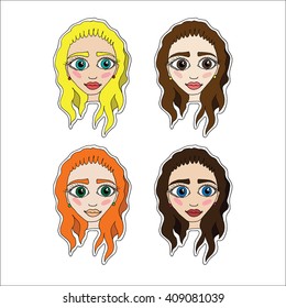 Set of stickers with girl,vector illustration