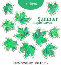 Set stickers with green maple leaves