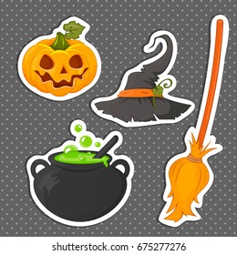 Set of stickers Halloween related objects and creatures. Set of Halloween icons for your design. Flat design. The Symbols Of Halloween. Stock vector.