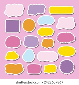 Set of stickers with hand drawn abstract shapes for planner, notebook. Ready for print list of cute stickers. Cute minimalistic quote poster set with place for text. Blobs for design layout.