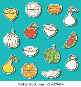 Set of stickers with hand drawn fruits for your design