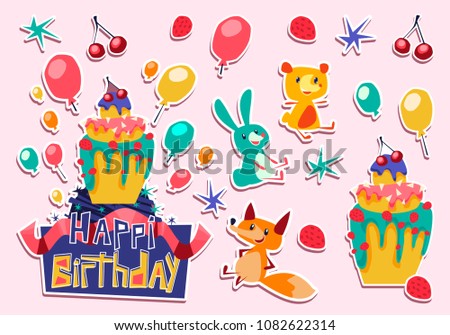 set stickers happy birthday