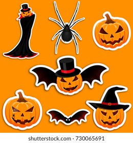 Set of stickers for happy Halloween. Vector illustrations. Halloween icons.