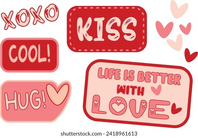 stickers Feliz día de San Valentín para la red social Bloques de corazones de habla rosa Rojo Pegatina del mensaje dulce del amante Memo Doodle mensaje mensaje texto comunicación palabra romántica colorida ser mía Kiss Hug XOXO 